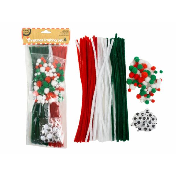 Xmas Craft Set Pk 200 (50Eyes,30 Chen Stem,90 Poms) R,Gr,Wh,